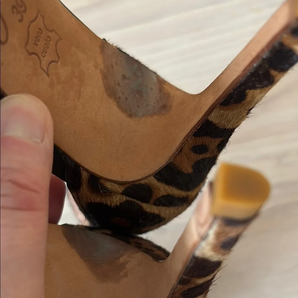 Joie Calfskin Leather Animal Print Stiletto Heels Sexy Sandals 9 - Picture 6 of 8